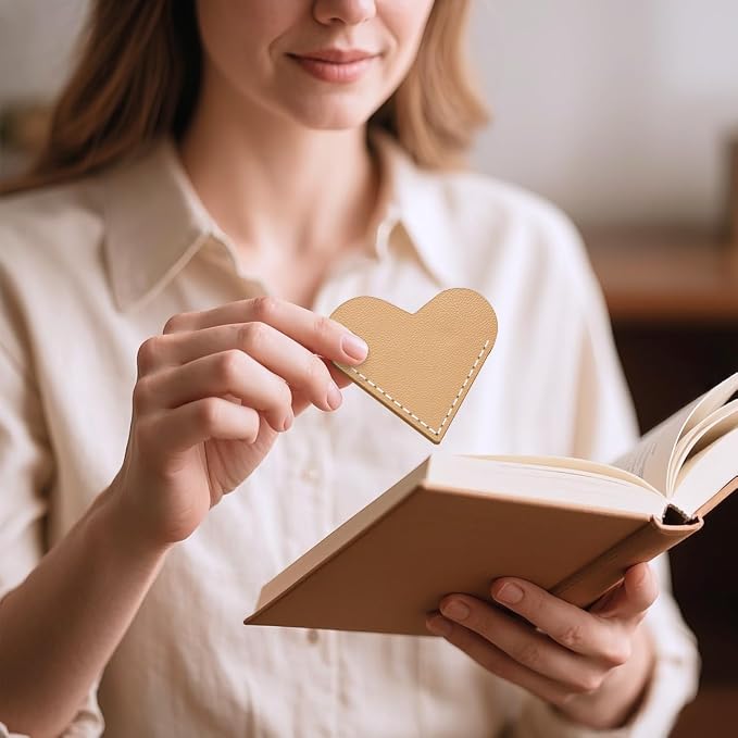 Leather Heart Bookmarks - Kinsound 6 Pieces Cute Corner Page Book Marks for Teachers Students Book Reading Lovers, for School Office Home Supplies (Heart（6pcs）)