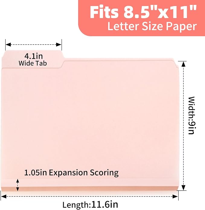 Color Folders 8.5 x 11 Inch, 1/3 Cut Tab File Folders Letter Size with Labels, Assorted Colors School Business Office Folders for Document