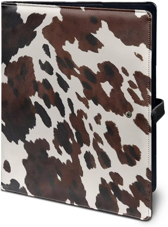 Cow Print Portfolio Folder, PU Leather Padfolio Business Document Organizers A4 Letter Size with Writing Pad for Interview Resume Conference Presentation
