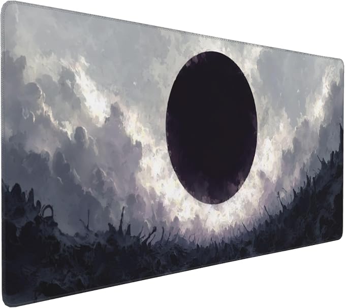 Large Gaming Mouse Pad, 35.4x15.7 Inch Dark Eclipse Fantasy Desk Mat with Non-Slip Base and Stitched Edges for Computer Keyboard and Mouse