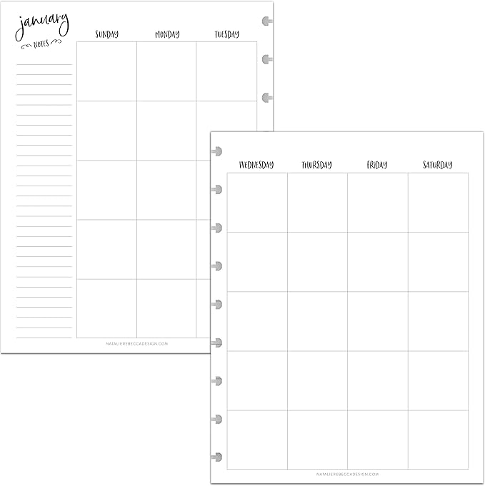 BetterNote Monthly Undated Calendar Refill for Disc Notebooks, Fits Levenger Circa, Happy Planner, Staples Arc, TUL, InkWell Press, IWP, MAMBI (9-Disc, 7"x9.25", Whimsy)