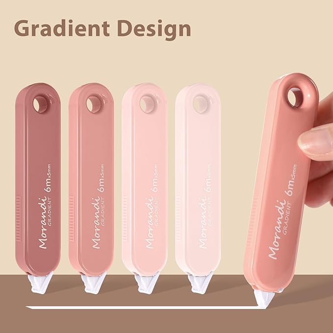 5-Piece Correction Tapes, Aesthetic Cute White Pull Out Tape, Quick Dry, Instant Correct, Easy to Use for School Office Supplies (Pink)