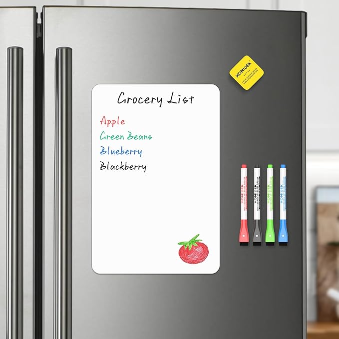 HOMiDEK Magnetic Whiteboard for Fridge, Refrigerator Dry Erase Board, Small White Board with 4 Markers and 1 Eraser, 12 x 8 Inches