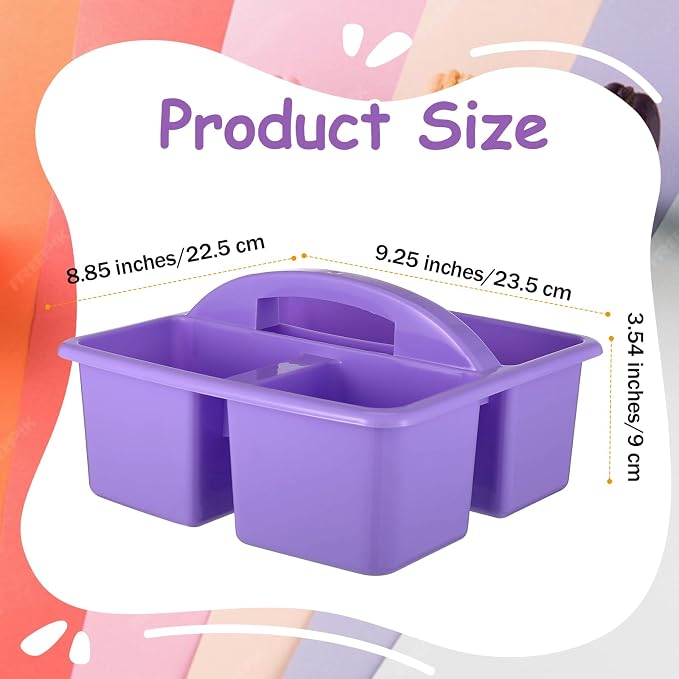 Threehoney 12 Pack Classroom Caddy Storage Basket with Handle 3 Compartment Plastic Storage Caddy Bulk for Arts Office Crafts Pencil Crayon Marker School Supplies (Macaron)