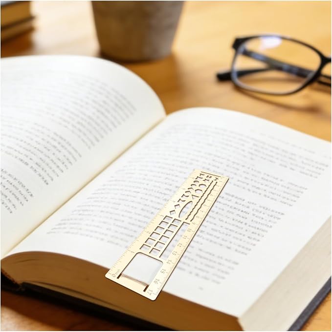 Metal Bookmark Ruler for Journals, Habit Tracker, Drawing Measuring Tools, Planner Stencils, Stainless Steel Template for Reading