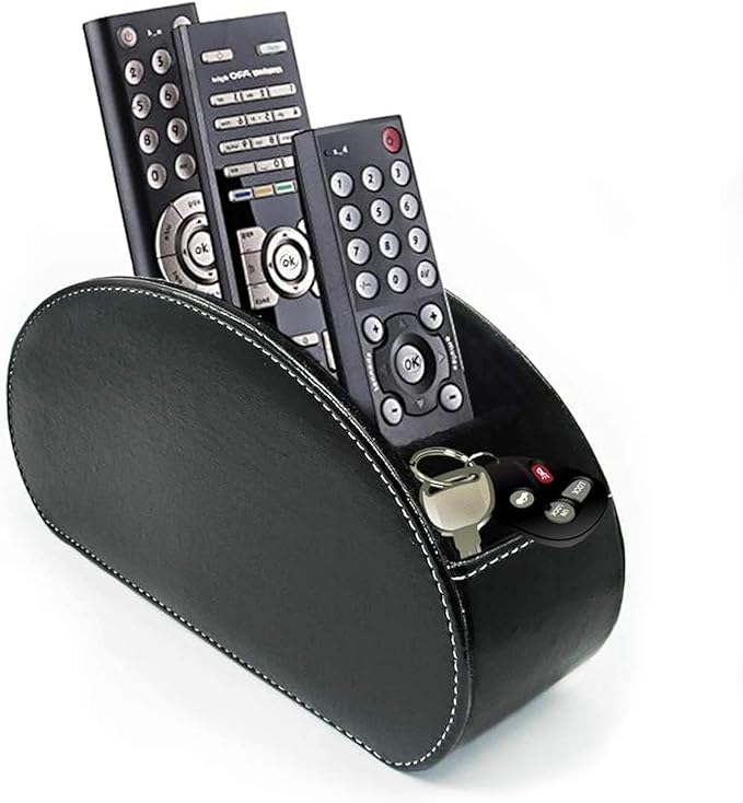 Remote Control Holder Organizer - Table Desk Leather Control Storage with 5 Spacious Compartments (Black)