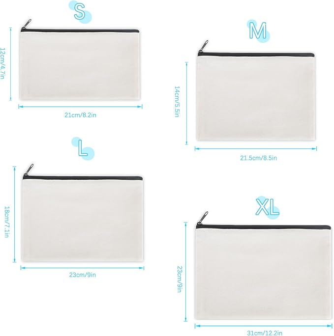 12 Pieces Cotton Canvas Makeup Bag, Multipurpose Cosmetic Bag with Zipper Travel Toiletry Pouch, Blank DIY Craft Bag (Grey, XL)