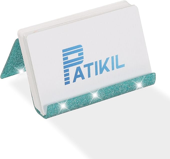 PATIKIL Business Card Holder for Desk, 2Pcs Acrylic Business Card Holders Shine Card Stand Organizer Cards Display for Office Exhibition, Lake Blue