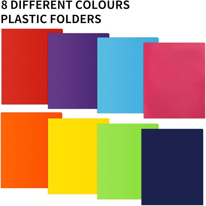 EOOUT 32pcs Plastic Folders with Pockets, Heavy Duty Folders with 4 Pockets for Office and School, Letter Size, 8 Assorted Colors