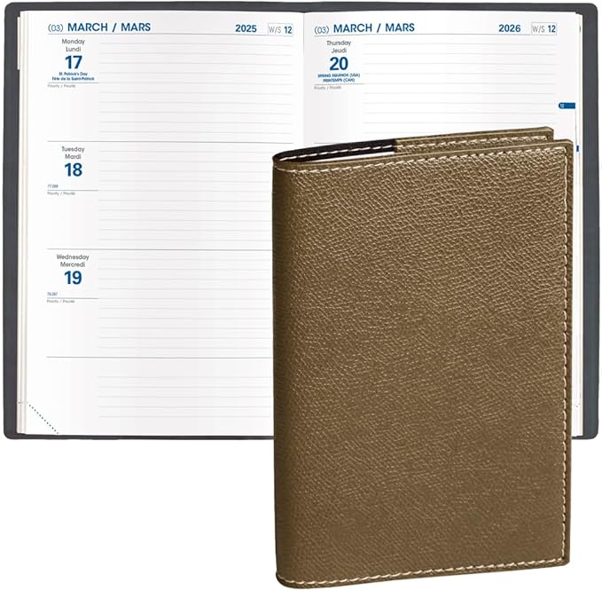 Quo Vadis 2026 Hebdo - Bi-Lingual (EN/FR) - Weekly/Monthly Planner - 12 Months, Jan. to Dec. - 6 1/4 x 9 3/8" - Grained Faux Leather Club Bronze Covers - Productivity Time Management Organizer