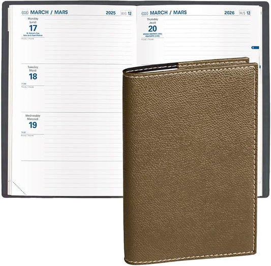 Quo Vadis 2026 Hebdo - Bi-Lingual (EN/FR) - Weekly/Monthly Planner - 12 Months, Jan. to Dec. - 6 1/4 x 9 3/8" - Grained Faux Leather Club Bronze Covers - Productivity Time Management Organizer