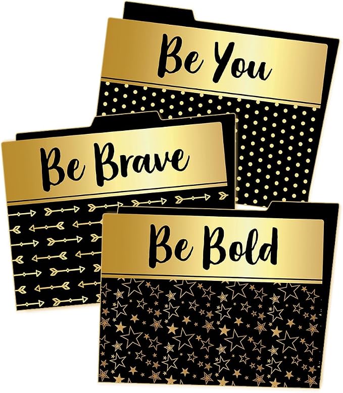 Carson Dellosa 6-Pack Positive Affirmation File Folders, Black and Gold Paper Organizers With Pockets for Filing Cabinet, Classroom Organization, Desk Accessories, Teacher Must Haves, Office Supplies