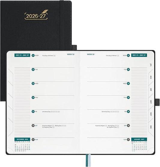 BEZEND Weekly Planner 2026-2027 (6" x 8.5") 2-Column Dual Schedule for Work/School/Home or 2 Person (Jul 26-Dec 27) 18 Months Academic Calendar with Tabs, PU Leather Hardcover -Black