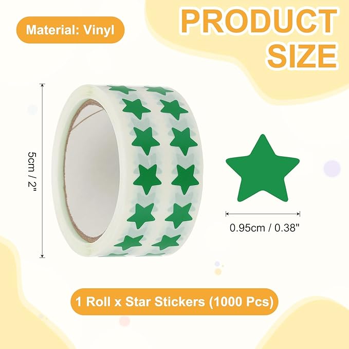 PATIKIL Star Stickers Roll 3/8", 1000 Pcs Self-Adhesive Reward Stickers for Classroom Teacher Supplies and DIY Craft, Green