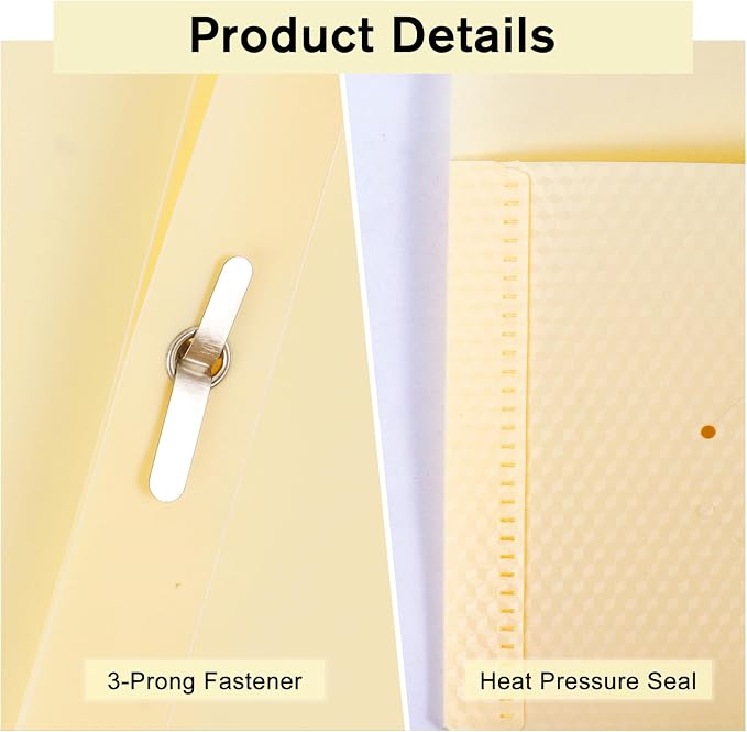 24-Pack Plastic andPockets and Prongs,2-Pocket and3 Fasteners, Pastel Folders Holds 8-1/2" x 11" Paper for School/Office/Home, Yellow