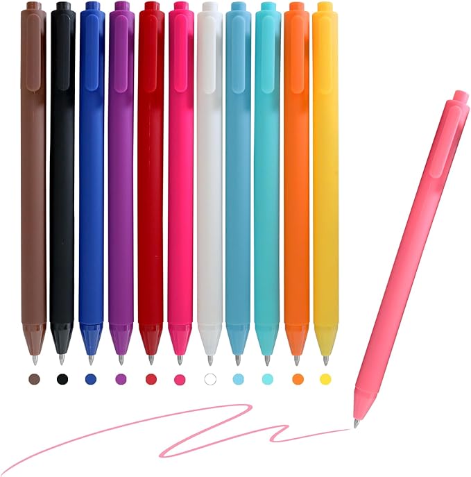 Actsun Colored Gel Pens, 12 Pcs Retractable Pastel Ink Colors, Cute Pens 0.7mm Fine Point Quick Drying for Writing Drawing Journaling Note Taking School Office Home