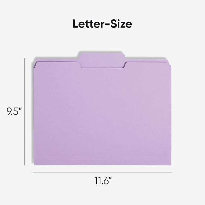 Smead Standard File Folders, 100 Count, Assorted Pastel Colors, 1/3-Cut Tabs, Letter Size (11953)