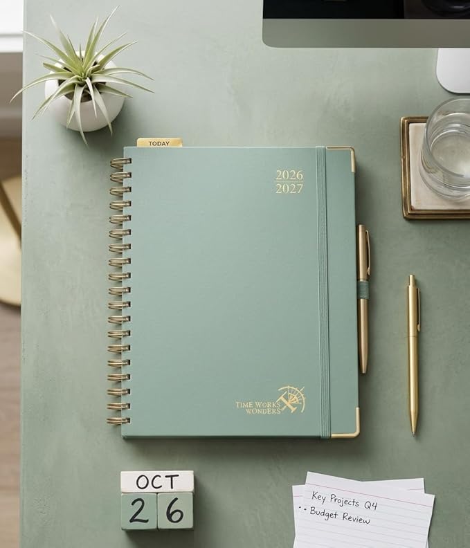 POPRUN 2026-2027 Academic Year Weekly and Monthly Planner Calendar,Jul 2026 - Jun 2027，10" x 8"， Daily Agenda Book & Appointment Book with Hourly Schedule, Tabs, Hardcover, School and Office Supplies - Midnight Green