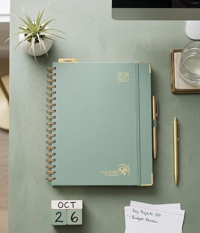 POPRUN 2026-2027 Monthly Planner, 18 Month Calendar (July 2026-Dec 2027), 7.5" x 9.5" B5 Spiral Hardcover Organizer with Dotted Note Pages, Professional Appointment Book for Business Office, Students & Teachers - Midnight Green