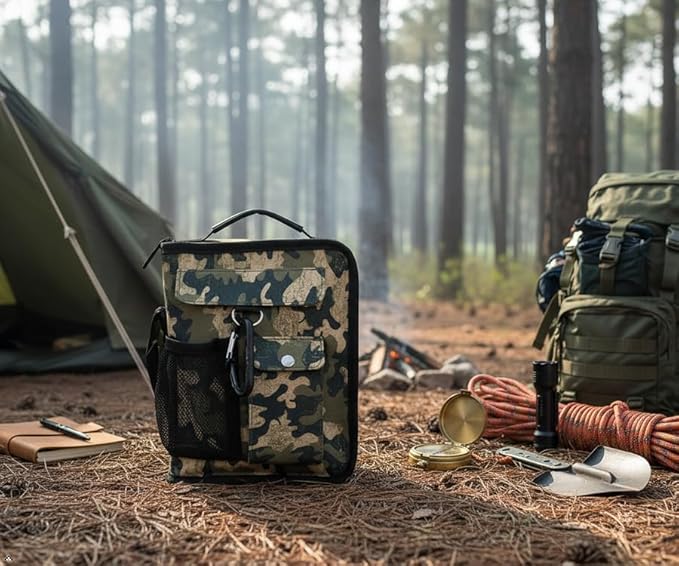 Bible Cover Case for Men Women Green Camo Medium Bible Book Cover with Durable Handle Quilted Bible Carrying Bag Prayer Church Scout Book Case with Compass Carabiner Camouflage