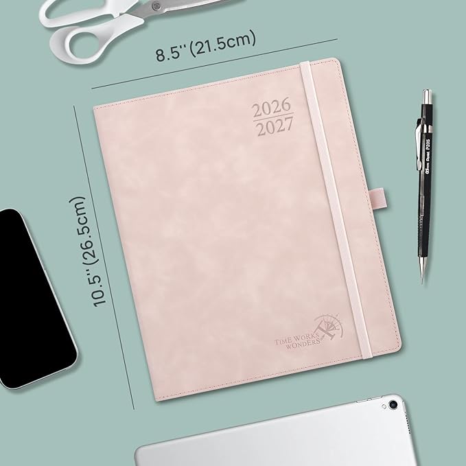 POPRUN Weekly Planner 2026-2027 (Large 8.5''x 10.5'') Academic Calendar (JUL.26 - JUN.27) Appointment Book with Monthly Tabs, Leather Soft Cover, Inner Pocket, 100 GSM - Petrol Green