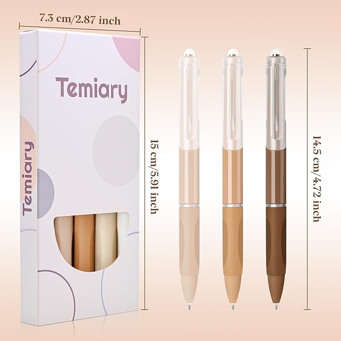 Temiary 5 Pcs Retractable Gel Pens, 0.5 mm Black Ink Fine Point Quick Dry Gel Ink Pen, Aesthetic Smooth Writing for School Office Journaling Note Taking and Sketching (Coffee)