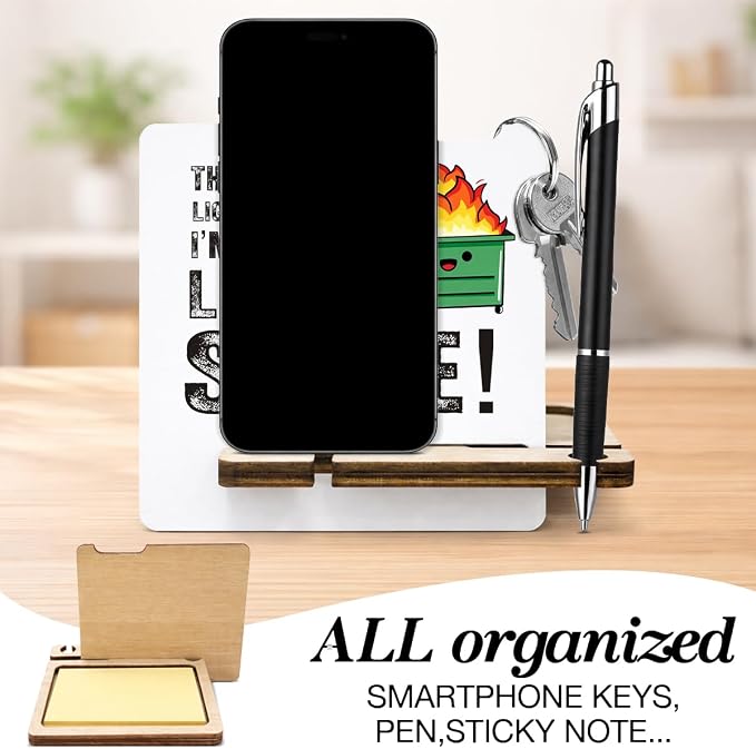 Inspirational Office Gift for Women - Multi-functional Desk Organizer - Humorous Dumpster and Fire Office Quote Wooden Sign for Desk Shelf Table Decor