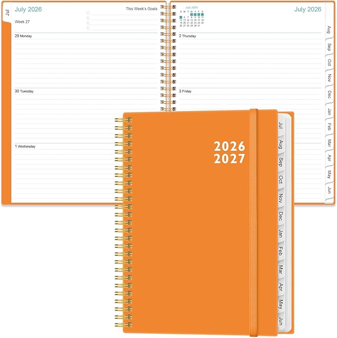 2026-2027 Planner - Planner 2026-2027 from July 2026 to June 2027 with 12 Monthly Tabs, Flexible Cover, Inner Pocket, 8.5" x 11", Orange-C