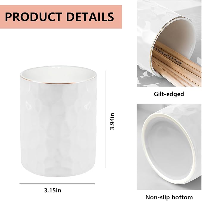 Aesthetic Desk Accessories Set of 2 For Your Office Desk Decor - Sturdy Concrete Desktop Accessories For Women or Men Enhance Any Office Decor - Set incl. Ceramic Pen Holder and Paper Clip Holder