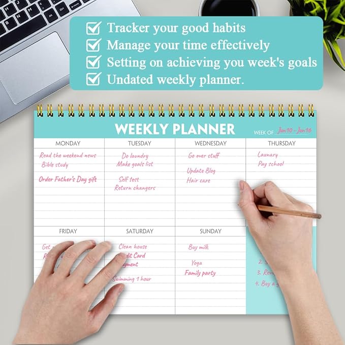 (3-Pack) Weekly Planner - 7" x 10" Weekly Pad Organizers Habit Tracker Journal for Man & Women, 52 Sheets, 100gsm Paper, Undated Weekly To Do List Notepad with Your Life, Teal