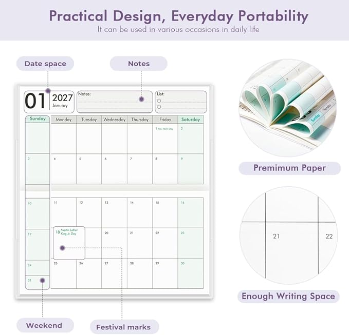 Pocket Calendar 2027-2028 for Purse, Small Pocket Planner 2027-2028 for Purse 3.5×6.5In,24 Month Organizer from Jan 2027- December 2028 Mini Planner with Pvc Cover for Organizing & Planning