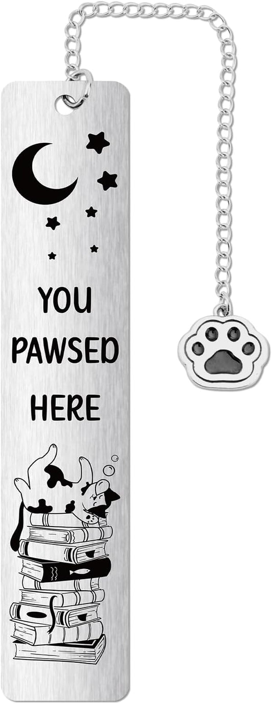 Cat Bookmark Gift for Cat Lovers, Cute Sleeping Kitten Metal Book Mark You Pawsed Here Bookmark Reading Accessories for Women Men Friends Readers Club Gift