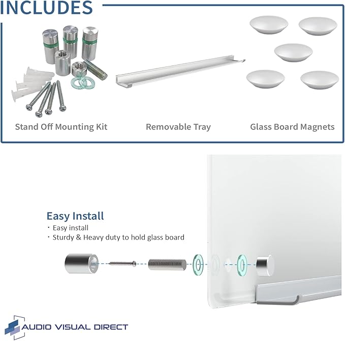 Audio-Visual Direct Magnetic White Glass Dry-Erase Board Set - 6' x 3' - Includes Magnets, Hardware & Marker Tray