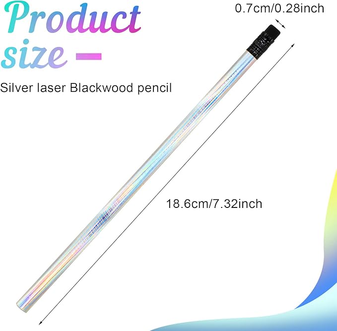 Tinlade 36 Pack Black Wood Cased 2 HB Pencils Soft Cool Holographic Pencil with Eraser Holographic Barrel for Home Office School Classroom Supplies, 7.36 Inch (Silver)