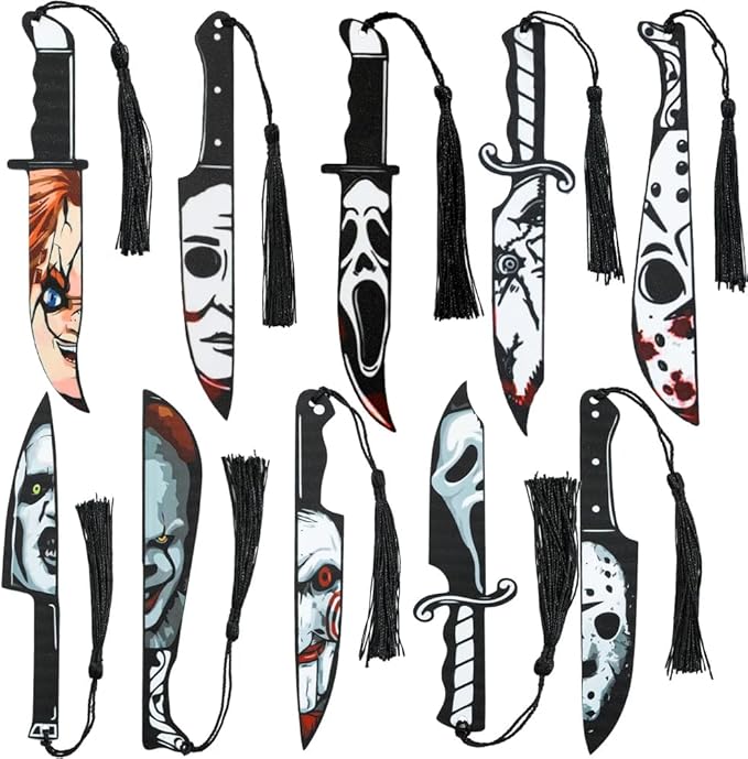 Rongji Jewelry Horror Movie Knife Acrylic Bookmark, Gothic Character Dagger with Tassel, 10 Knife