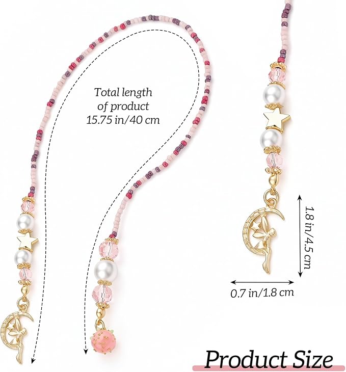 Moon Fairy Strawberry Beaded Bookmark - Pink Gold Beads Book Mark for Women, Unique Whimsical Cottagecore Accessories Bookish Gifts for Booklovers Students Teachers