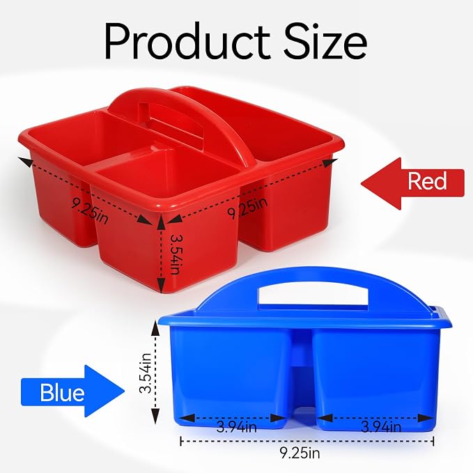 6 Pack Classroom Caddy with Handle Plastic Storage Caddy Organizer with 3 Compartments for Pencil, Crayon, Marker, School Supplies (6, Colorful)