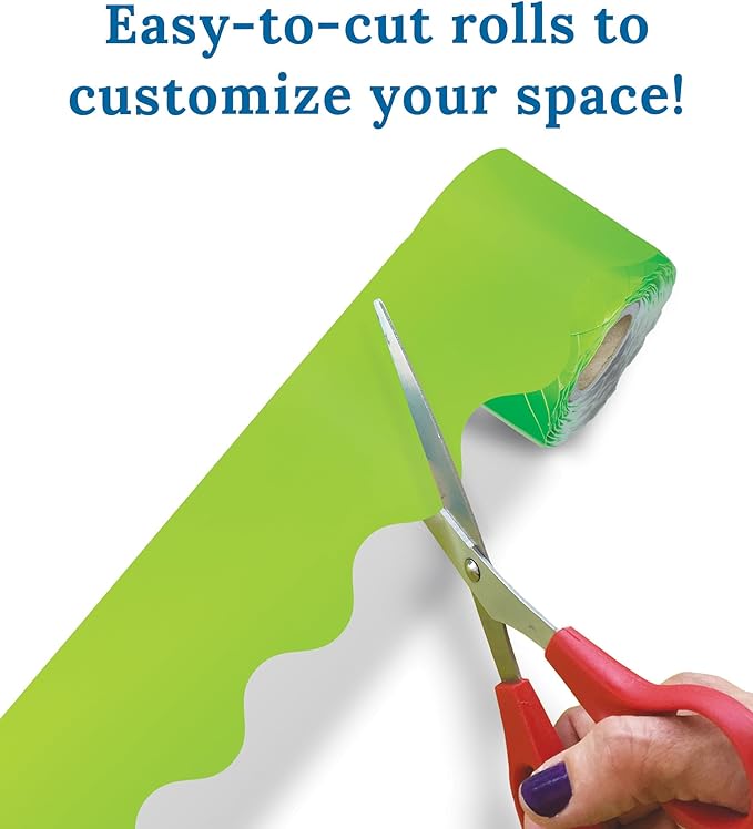 Carson Dellosa 36Ft of Lime Green Bulletin Board Borders, 13 Strips of Neon Scalloped Trim for Rolling Whiteboard, Cork and Posterboard, Party, Office Decorations, and Classroom Decor