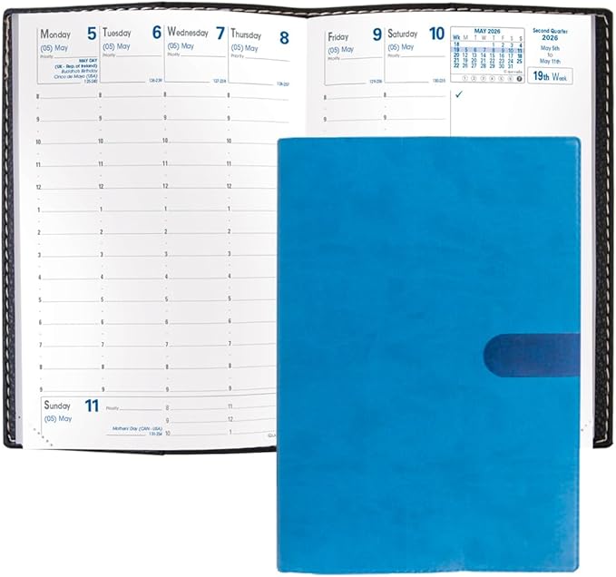 Quo Vadis 2026 Business - Weekly Planner - 12 Months, Jan. to Dec. - 4 x 6" - Smooth Faux Suede Texas Blue Cover- Time Management Appointment Organizer