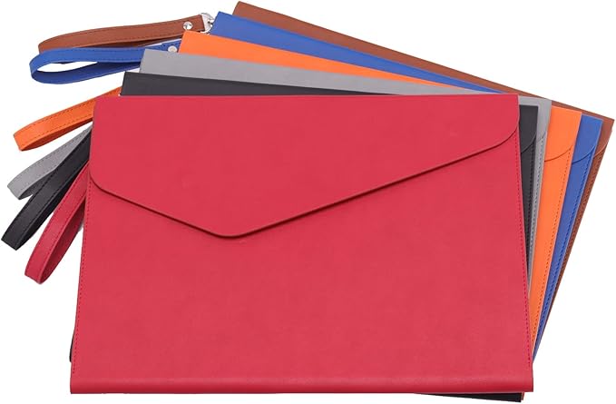 PU A4 Leather File Folder Document Holder Folder Stylish Portfolio Envelope Case with Strap and Invisible Magnetic Closure (Brown)