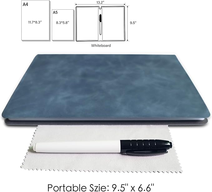 Portable Small Dry Erase Board Whiteboard Notebook Handheld, Reusable White Board Dry Erase Notebook for Desk, At Home Office Study Essentials-9.5" x 6.6" (Blue)