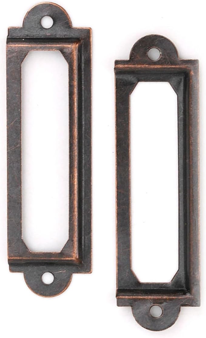 20PCS Metal Drawer Label Holders, Retro Exquisite File Cabinet Label Frames Card Tag Label Holder with Screws for Office Drawers Shelves (Reddish Bronze Color)