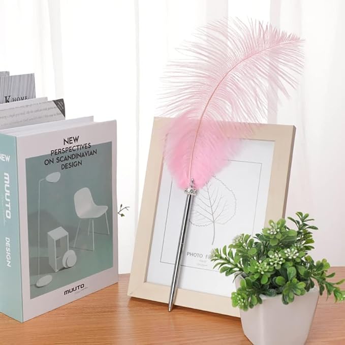 Pink Stainless Steel Feather Pen Wedding Signing Pen Fancy Ballpoint Pen Vintage Signature Gift Writting for Home Office Party, Writing and Correction Supplies, Decorations
