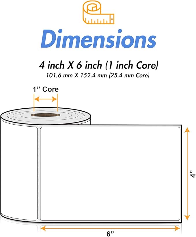 OfficeSmartLabels – 4" x 6" Direct Thermal Labels - Compatible with Zebra & Rollo Desktop Printers and More – 1” Core, Permanent Adhesive & Perforated [10 Rolls, 2500 Labels]