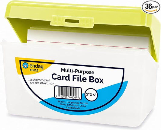 Enday Index Card Box Green 3x5 Index Card Holder, Index Card Organizer, Flash Card Holder, Holds 250 Cards. (36 PC)