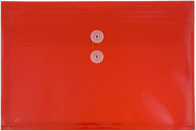 JAM PAPER Plastic Envelopes with Button & String Tie Closure - Legal Booklet - 9 3/4 x 14 1/2 - Assorted Primary Colors - 12/Pack