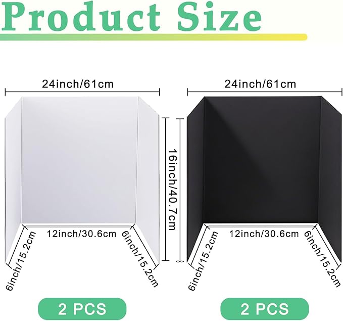 4-Pack Trifold Display Boards, Black+White 24 x 16 Inches Tri-Fold Corrugated Presentation Boards for Classroom Projects, Science Fairs, Business Events, and Exhibits