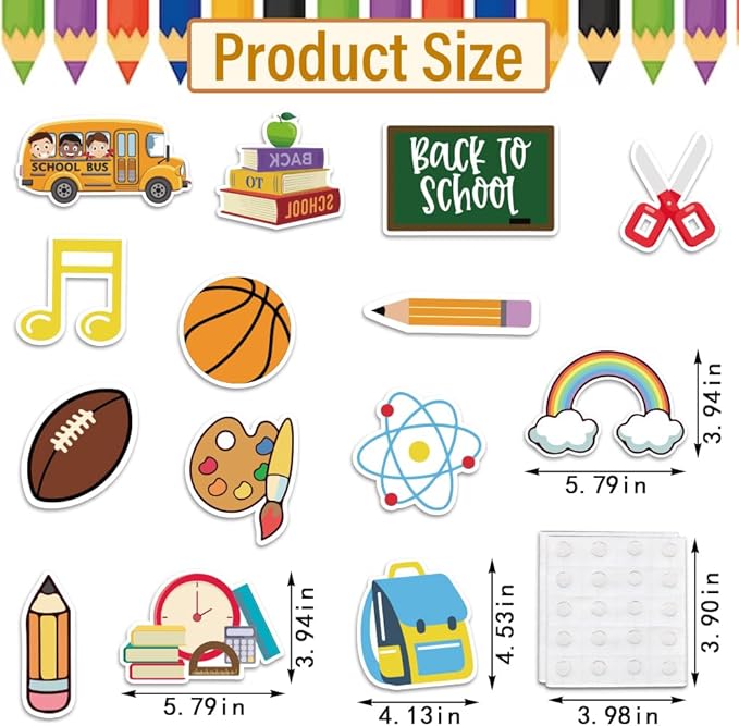 56 Pieces Back to School Cutouts Bulletin Board Decoration, First Day of School Cutouts Colorful Apple School Bus Cardboard Craft Rainbow Cut-Outs for School Classroom Kindergarten Party Supplies
