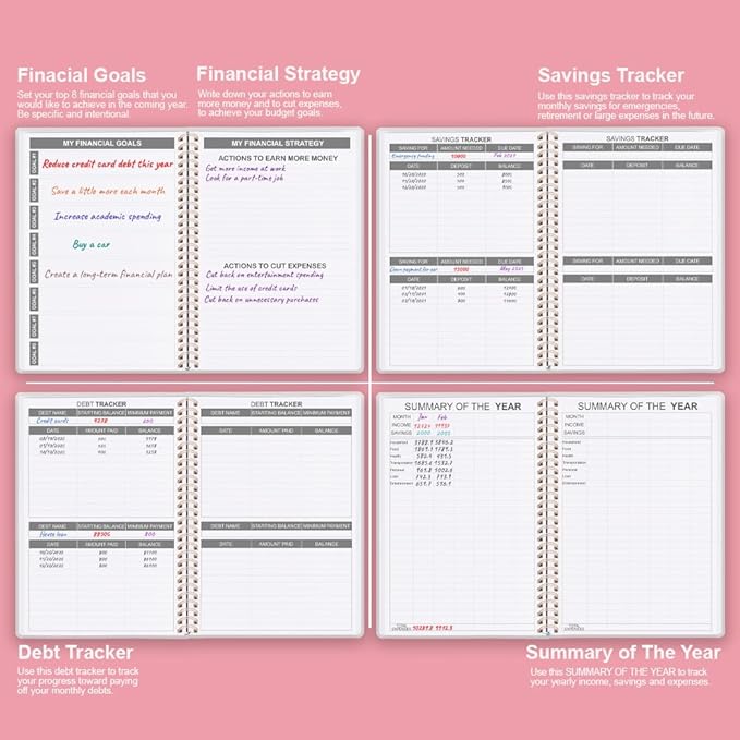 Budget Planner - Monthly Budget Book with Expense Tracker Notebook, Undated 12 Month Bill Organizer & Finance Planner to Manage Your Money, Account Book with Colorful Tabs, 8" x 9.5", Pink