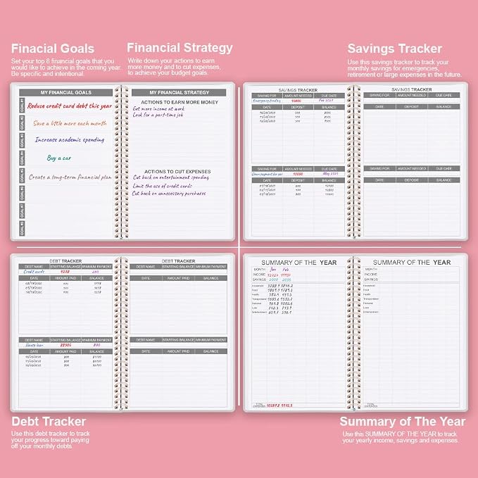 Budget Planner - Monthly Budget Book with Expense Tracker Notebook, Undated 12 Month Bill Organizer & Finance Planner to Manage Your Money, Account Book with Colorful Tabs, 5.8" x 8.5", Pink